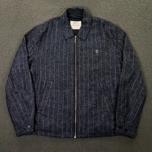 Les Deux Constatin Coach Jacket Mens XL Linen Striped Harrington Chambray Blue